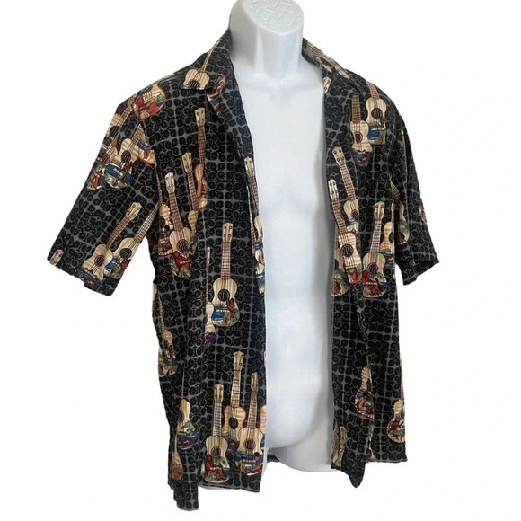 Hilo Hattie Men's Hawaiian Ukulele Print Short Sleeve Aloha Shirt Size L - Picture 8 of 8